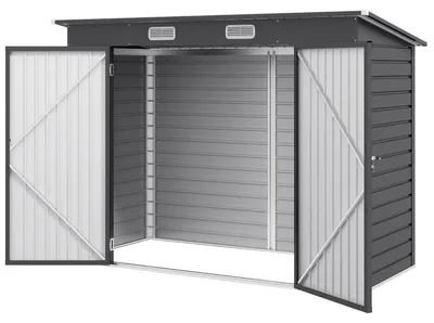 Produktbild von Gartenschuppen aus Metall - Gartenschrank | Farbe: Grau | Abmessungen: 121x249x166/183 cm