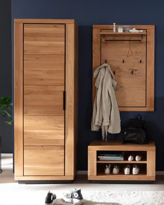 Produktbild von Garderoben-Set mit Garderobenschrank, Flurbank & Paneel in Eiche teilmassiv, 3-teilig - GIUSTINO-06