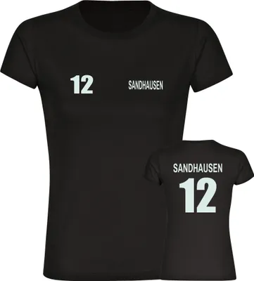 Produktbild von multifanshop Damen T-Shirt - Sandhausen - Trikot Nummer 12, schwarz, Größe L