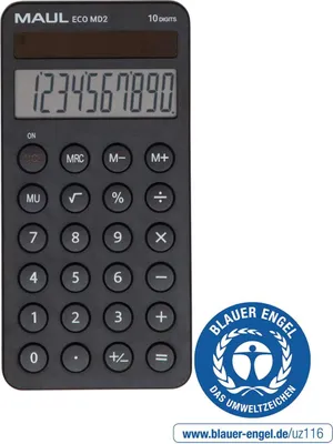 Produktbild von MAUL Taschenrechner ECO MD 2 LCD-Anzeige 1-zeilig, 10 Ziffern Solar 14.7 x 7.2 x 1.2 cm schwarz