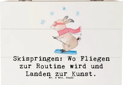 Produktbild von Mr. & Mrs. Panda Geschenkbox Skispringen Kunstflug 22 x 15 cm - Weiß - Geschenk, Sportler, Flug, truhe holz, Schanzenweitsprung, Wintersport, Sprungtechnik, Landung, Box