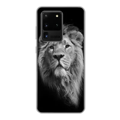Produktbild von MuchoWow® Handyhülle Schutzhülle Hülle für Samsung Galaxy S20 Ultra Löwe - Porträt - Schwarz - Weiß Silikon Softcase Handy Hülle - Karteninhaber