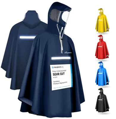 Produktbild von CYCLEHERO Regenponcho Fahrrad extra wasserdicht und robust - TEST  - Premium Regencape Fahrrad mit Reflektoren, Sichtfenster - Regenbekleidung als Regenponcho Herren und Damen - Regenjacke – d