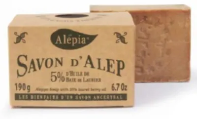 MYDŁO Z ALEPPO W KOSTCE Z OLEJEM LAUROWYM 5 % 190 g - ALEPIA