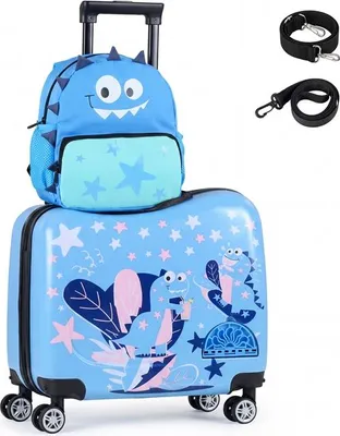 Produktbild von COSTWAY 2tlg Kinderkoffer + Rucksack, 12"+18" Kindertrolley mit Rollen & Hartschale, Kindergepäck mit Tragegurt, Seil & Fußstützen, Rollkoffer