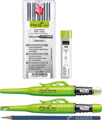 Produktbild von Pica Marker Set - Pica Fine Dry 0.9 + Pica Dry + 10 Stück Ersatzminen graphit 2B Multi-Use + 24 Stück Ersatzminen graphit HB