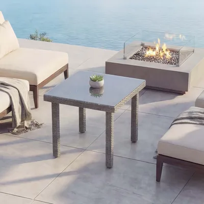 Produktbild von Poly-Rattan Gartentisch Chieti, Esstisch Beistelltisch Tisch mit Glasplatte, 80x80cm  grau
