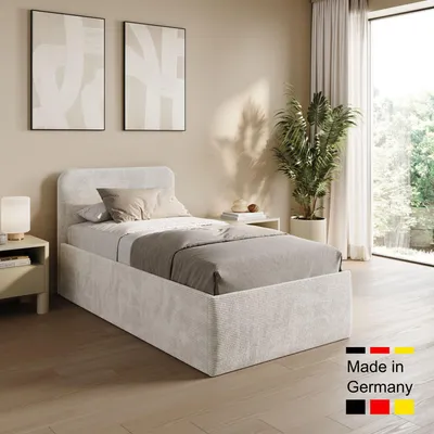 Produktbild von Home Collective Polsterbett 100x200 cm Doppelbett Bett mit verstellbarem Lattenrost & Stauraum, wählbare Matratze Kaltschaum H3 viele Größen verfügbar | Kordstoff Hellbeige