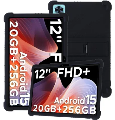 Produktbild von Tablet Hülle für Doogee U12 12,0", Stoßfeste Weiches Silikon Schutzhülle mit Standfunktion Schwarz