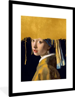 Produktbild von MuchoWow® Gerahmtes Poster Mädchen mit einem Perlenohrring - Gold - Vermeer 60x80 cm - Poster mit Schwarzem Bilderrahmen Wandposter Rahmen Foto Bilder - Wohnzimmer - Dekorationen - Prämie