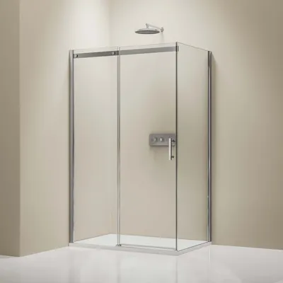 Produktbild von Eckdusche mit Schiebetür DX806A FLEX - Nano ESG-Sicherheitsglas - flexible Montage, Breite Schiebetür-Element:140 cm, Breite Seitenwand:100cm