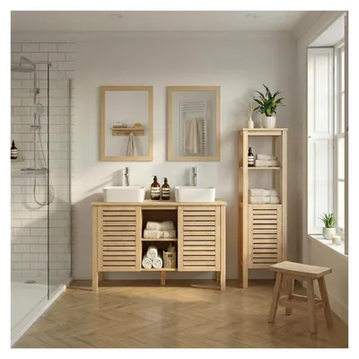Image de Ensemble double vasque TALIX 120cm chêne avec robinet, miroir et colonne