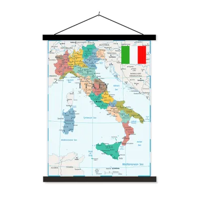 Produktbild von MuchoWow® Textilposter Karte - Italien - Städte 60x80 cm mit schwarzem Rahmen - Plakathalter