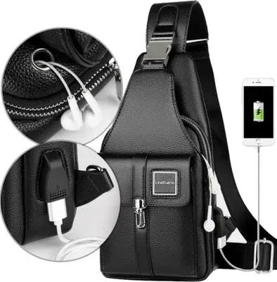 Produktbild von Herren Crossbody Bag aus echtem Leder - Wasserdichte Brusttasche Sling Rucksack - Vielseitiger Schulterrucksack für Arbeit und Freizeit