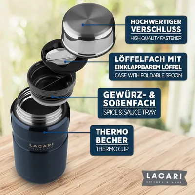 Produktbild von Thermobehälter 700ml Thermo Müsli Blau Lacari Becher to go warm&kalt Edelstahl