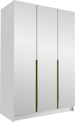 Produktbild von MIRJAN24 Kleiderschrank Calia III, Schlafzimmer, mit Spiegel, Drehtürenschrank, mit Kleiderstange, Modern, Garderobenschrank, Metallgriffe (Farbe: Weiß / Weiß + Gold)