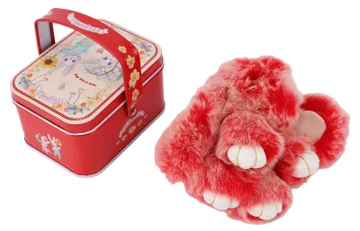 Immagine prodotto di Portachiavi a forma di coniglio in morbido, grazioso e soffice peluche con barattolo di latta, perfetto per zaini e borse