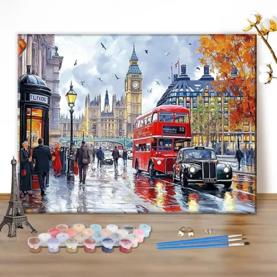 Produktbild von Malen nach Zahlen Set Londoner Stadtansicht 40x30cm Ohne Rahmen Acrylfarben Pinsel