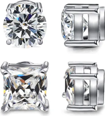 Produktbild von Diamday 2 Paare Edelstahl Magnetisch Ohrstecker für Herren Damen Nicht-Piercing Magnet Ohrringe Clip on Ohrringe CZ Rund/Quadratisch Hypoallergen Klipp Ohrstecker 5-8MM, Alltagsschmuck ohne Piercing