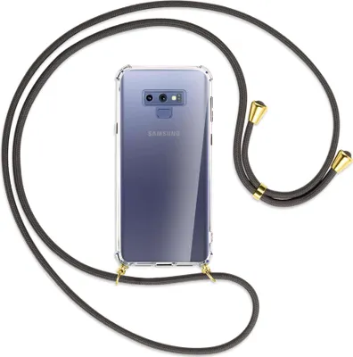 Produktbild von Handykette Backcover-Schutzhülle mit Band (Metall goldfarben) für Samsung Galaxy Note 9 - dunkelgrau
