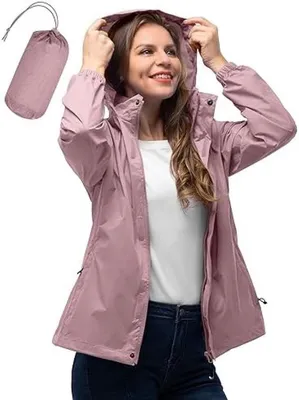 Produktbild von PolkaHome® Damen Regenjacke – Leichte wasserdichte winddichte Outdoorjacke, Rosa