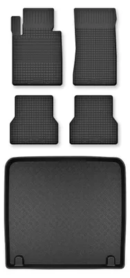 Image de Tapis en caoutchouc + bac de coffre pour Jaguar XF I X250 2012-2015 (break) – 5 pièces, noirs, semi-universel, adapté