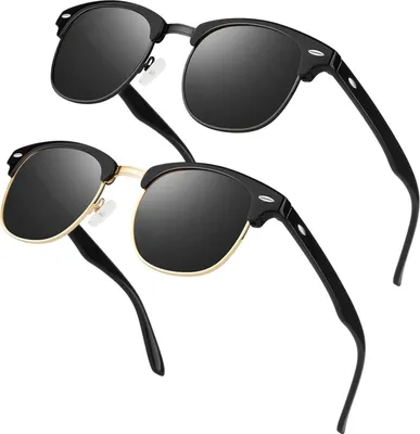 Image de LINVO Lunettes de soleil polarisées UV400 pour hommes et femmes, Retro Classique Demi-cadre, Lot de 2, Noir Gris