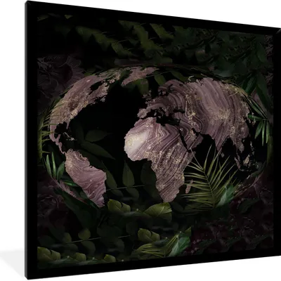 Produktbild von MuchoWow® MuchoWow® Gerahmtes Poster Weltkarte - Pflanzen - Lila 40x40 cm - Poster mit zchwarzem Bilderrahmen - Mit Rahmen - Wanddekoration Schlafzimmer