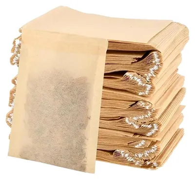 Zdjęcie produktu dla Jednorazowe torebki do parzenia herbaty, wykonane z naturalnych materiałów, z sznurkiem, 100 sztuk, wymiary 8x10 cm