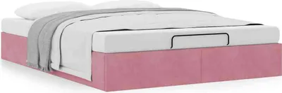 Image de Cadre de lit ottoman sans matelas rose 140x190 cm velours