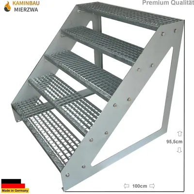 Obrázok produktu pre Mriežkované oceľové schodisko s 5 stupňami voľne stojace pozinkované - (d x š x v) 101cm x 60cm x 95cm