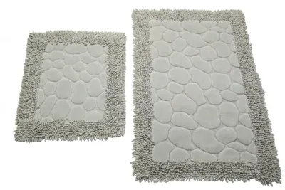 Produktbild von Badematten Set 2-teilig Steinoptik rutschfest waschbar - grau Größe - 50x60cm + 60x100 cm