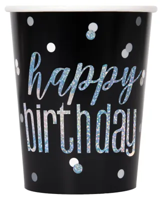Produktbild von 8 glitzer Becher schwarz & silber Happy Birthday