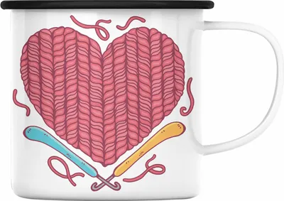 Produktbild von Trendation - Häkeln Emaille Tasse Geschenk Valentinstag Geschenkidee Mama Oma Herz Häckeln Stricken (Schwarz)
