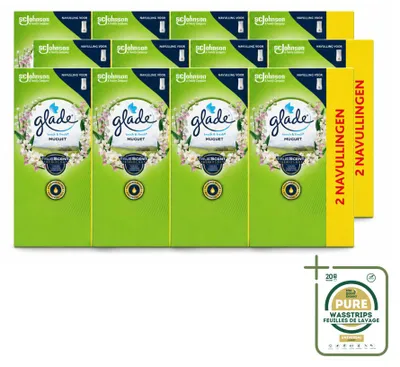 Imagen del producto de 12 unidades de recambios Glade Touch & Fresh, aroma "Campanilla", 10 ml cada uno, pack ahorro
