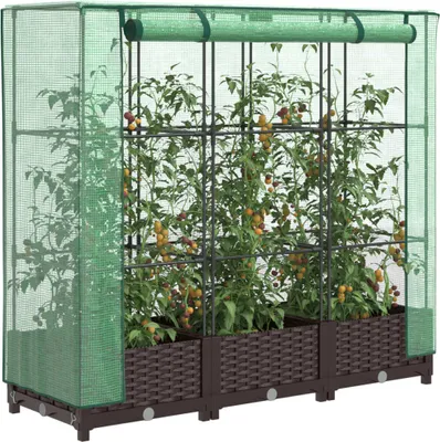 Produktbild von "2026 Promotion" Hochbeet - Pflanzkasten - mit Gewächshaus-Aufsatz - Rattan-Optik 120x40x123 cm - Beete CC24786