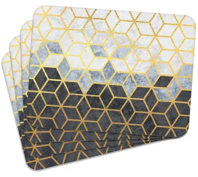 Produktbild von MG Design Set aus 4 Kork-Platzsets - Marble Gold 1 - 30 x 40 cm - hitzebeständig & abwischbar, mit Korkrückseite
