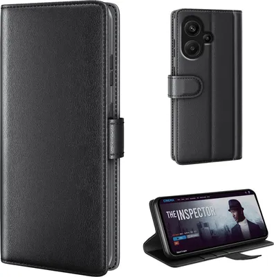 Produktbild von Echtleder Handyhülle für Xiaomi Redmi Note 13 Pro+ 5G Lederhülle Cover Case Tasche Klapphülle Fliphülle Leder Hülle Farbe: Schwarz
