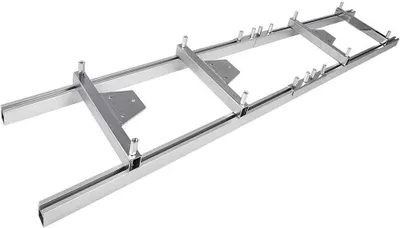 A metal chainsaw mill frame on a white background.