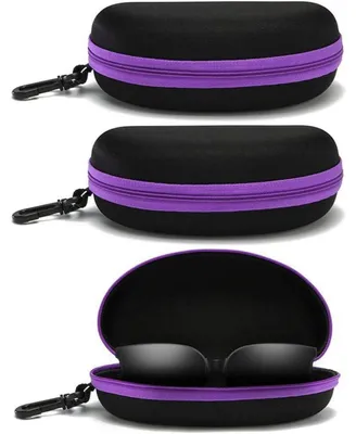 Image de 3 étuis de lunettes rigides avec clip ceinture, couleur violet, dimensions 16,5 x 7,5 cm