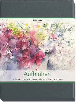Produktbild von Faltkarten-Set Aufblühen, 10 Stück, B6 (12 x 17 cm), 5 Motive, mit Umschlägen, Geschenkbox