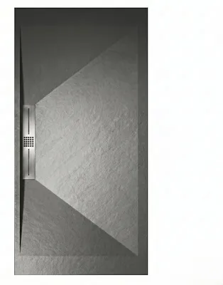 Produktbild von Mineralguss-Duschwanne extra flach EDIS Schieferoptik ANTHRAZIT 70x170 cm Edelstahl in chrom Ablaufschutz in Chrom