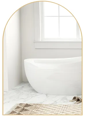 Produktbild von Gew?lbter Wandspiegel, Badezimmerspiegel mit Rahmen aus Aluminiumlegierung fš¹r Schlafzimmer, Wohnzimmer, Eingangsbereich, 50 x 70 cm, Gold
