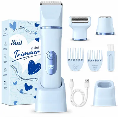 Produktbild von Rasierer Damen 3-in-1 Intimrasierer für Frauen für Körper und Intimbereich mit LED-Anzeige Damenrasierer elektrisch IPX7 Wiederaufladbar Blau