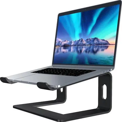 Produktbild von Unyqoos® Laptopständer LS1 – ergonomische Aluminium‑Halterung für 10–15,6 Zoll Laptops (kompatibel mit MacBook Pro/Air), kompakt, leicht & schwarz