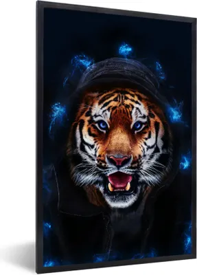 Produktbild von MuchoWow® MuchoWow® Gerahmtes Poster Porträt - Tiger - Blau 20x30 cm - Poster mit zchwarzem Bilderrahmen - Drucken - Bilder Poster im Rahmen