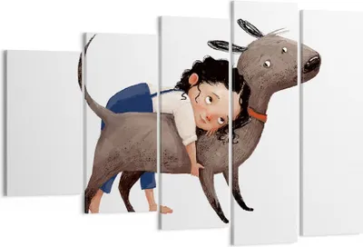 Produktbild von Bild auf Leinwand - Leinwandbild - 5 Teile - Kind Hund Bild - 150x100cm - Wand Bild - Wanddeko - Wandbilder - Leinwanddruck - Bilder - Wanddekoration - Leinwand bilder - Wandbild - EG150x100-4783