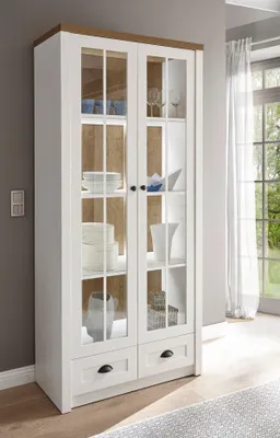 Immagine prodotto di Vetrina in vetro per il soggiorno della casa di campagna 90cm pino bianco rovere colorato luce