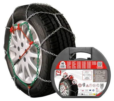 Immagine prodotto di Catene da neve metallo - Set di catene da neve - 9 mm - Misura 90 - Set da 2 pezzi - Con guanti - Per auto