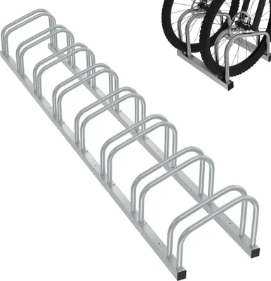 Obrázok produktu pre JOIEYOU Stojan na 8 bicyklov Stojan na bicykle Montáž na podlahu a stenu Rozchod kolies Pozinkované viacnásobné stojany pre šírku pneumatík 30-65 mm Horský bicykel Cestný bicykel MTB, strieborný